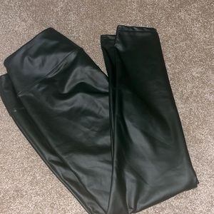 Olive Green Leather leggings